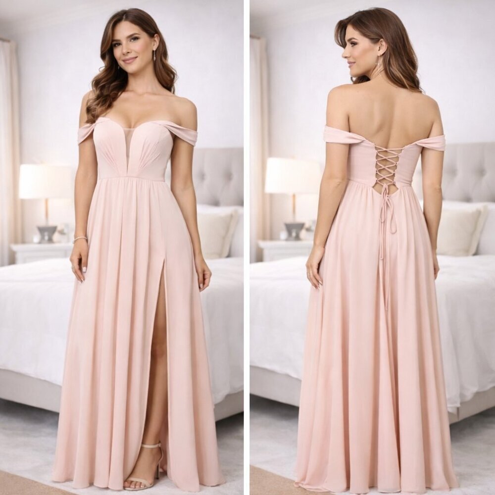 NWT Faviana Dusty Pink Greek Goddess Formal Gown $298